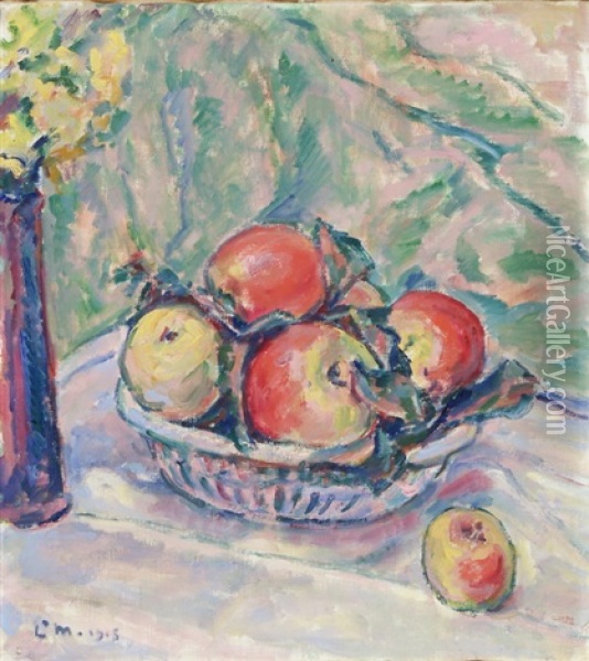 Stillleben Mit Blumenvase Und Schussel Mit Apfeln Oil Painting - Louis Henri de Meuron