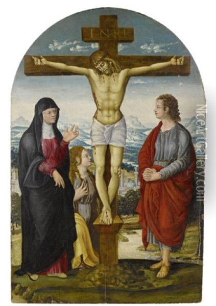 Christus Am Kreuz Mit Maria, Der Heiligen Magdalena Und Johannes Dem Taufer Oil Painting - Luca Signorelli