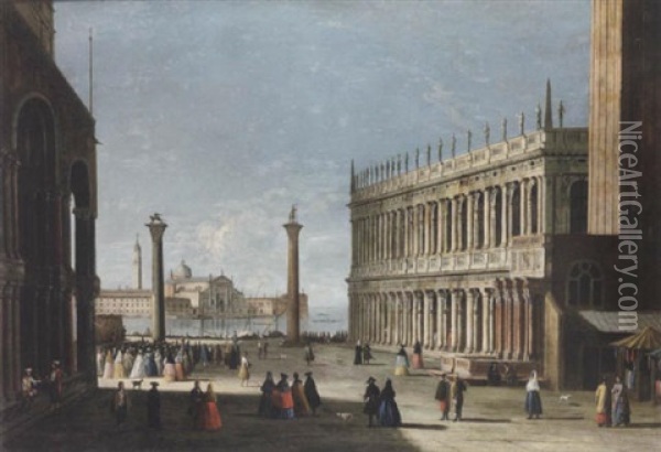 Elegant Figures In The Piazetta, Venice, Looking South With A View Towards San Giorgio Maggiore Oil Painting -  Master of the Langmatt Foundation Views