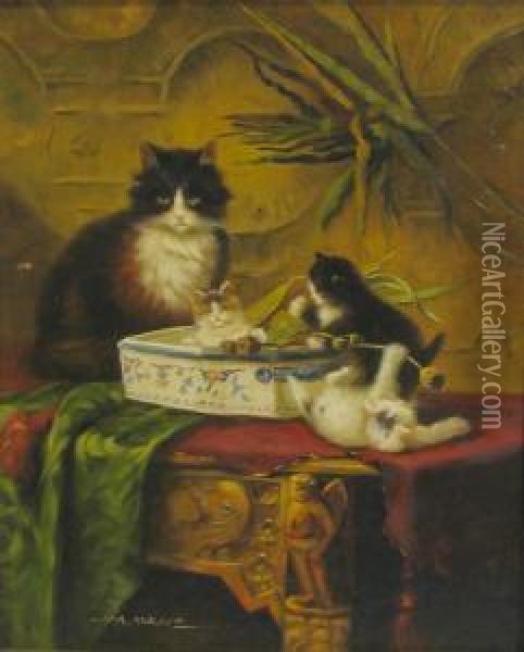 Cat Play Oil Painting - Albert Maurer