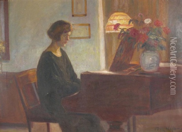 At The Piano Oil Painting - Poul Friis Nybo
