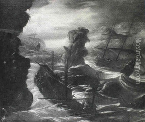 Marine Med Skibe I Havsnod Oil Painting - Bonaventura Peeters the Elder