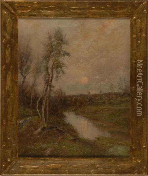 Sunset Over A Stream Lined With Birches Oil Painting - Edward B. Gay