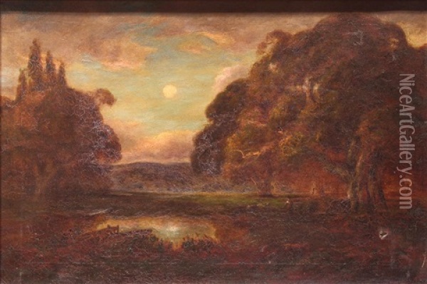 California Golden Sunset Oil Painting - Jules R. Mersfelder