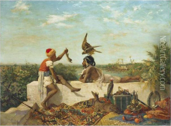 Sur La Terrasse : Le Dressage Du Faucon Oil Painting - Georges Washington
