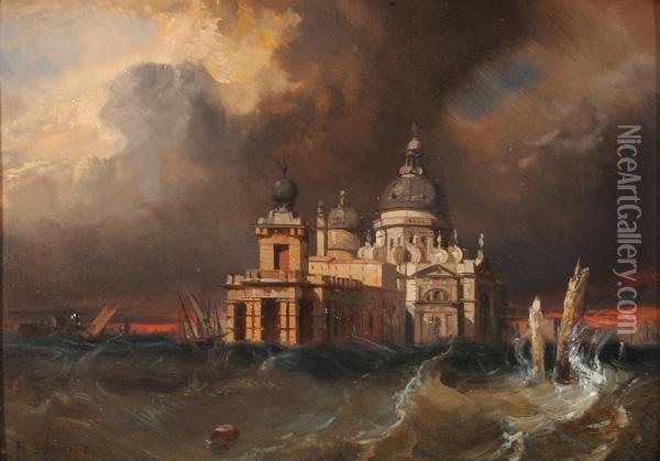 Burrasca A Venezia Con La Chiesa Dellasalute Sullo Sfondo Oil Painting - Jules Romain Joyant