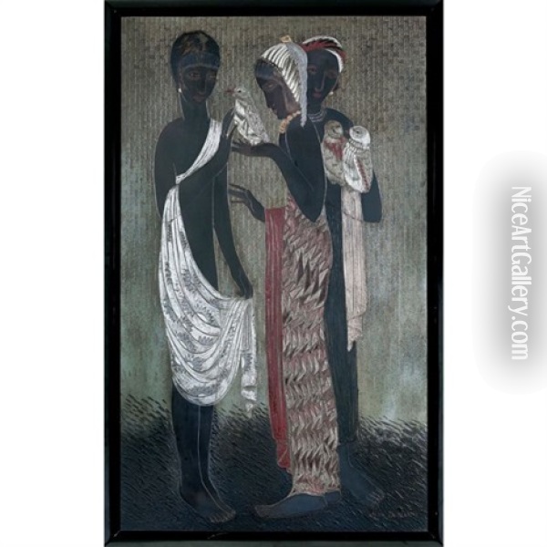 Trois Figures Oil Painting - Jean Dunand