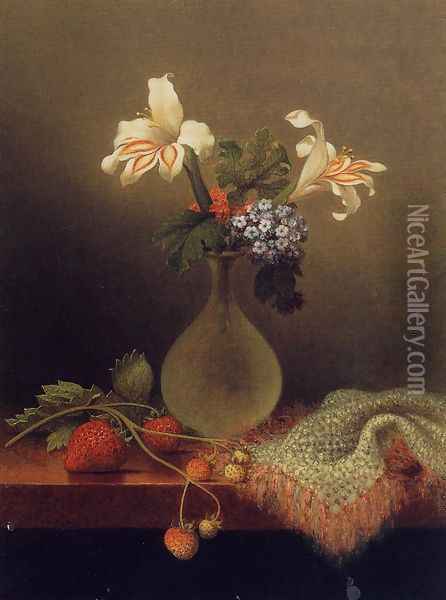 A Vase Of Corn Lilies And Heliotrope Oil Painting - Martin Johnson Heade