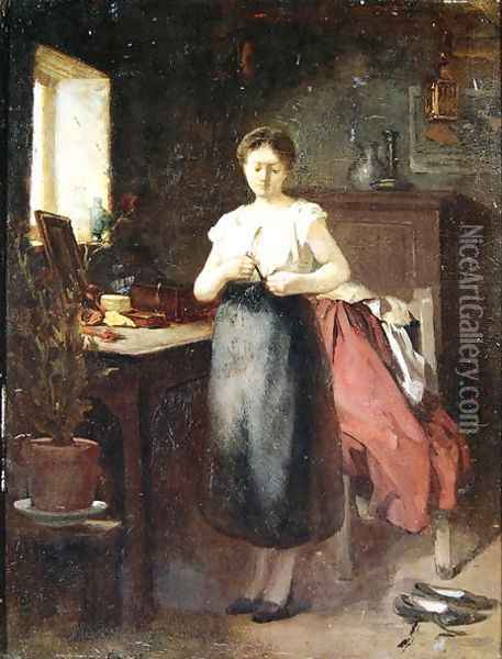 Woman in an Interior Oil Painting - Eugene Carriere