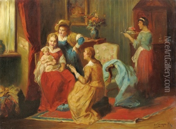 Women In A Room Oil Painting - Mozart Rottmann