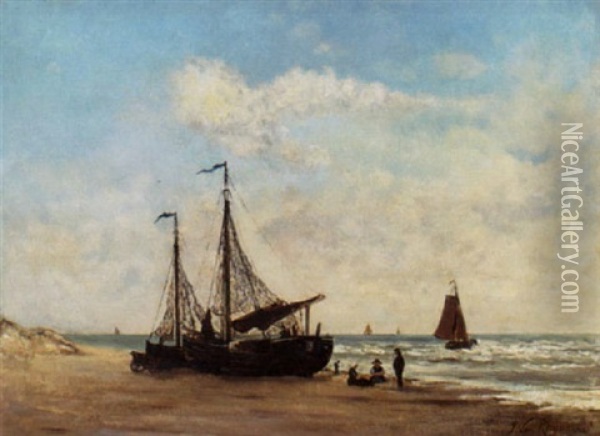 Bomschuiten On The Beach Oil Painting - Jan van Rynen