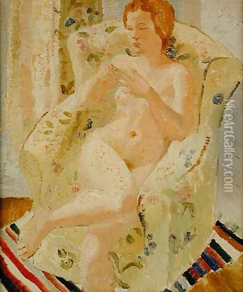 Seated Nude Girl in an Interior, 1928 Oil Painting - Christopher Wood