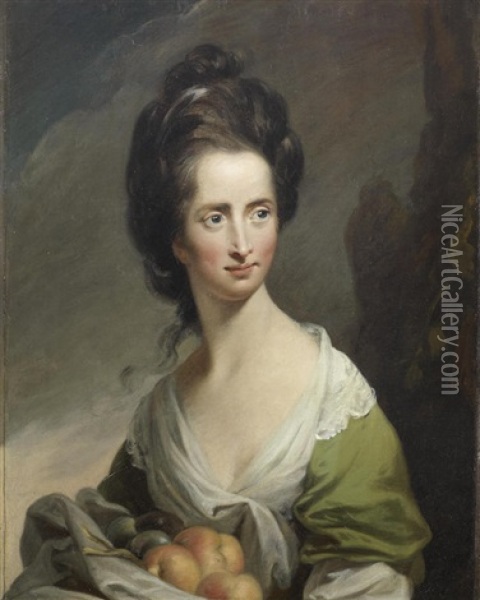 Portrait Of A Lady, Half-length, Carrying Fruit Oil Painting - Robert Edge Pine