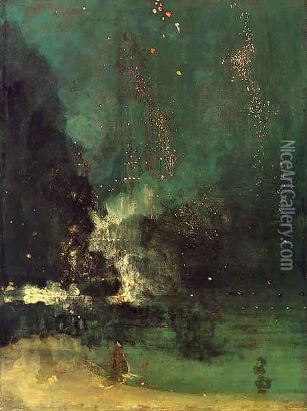 Nocturne in Black and Gold, The Falling Rocket Oil Painting - James Abbott McNeill Whistler