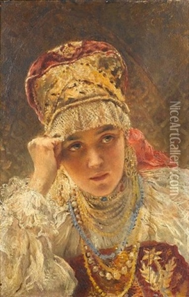 A Young Boyarina Oil Painting - Konstantin Egorovich Makovsky