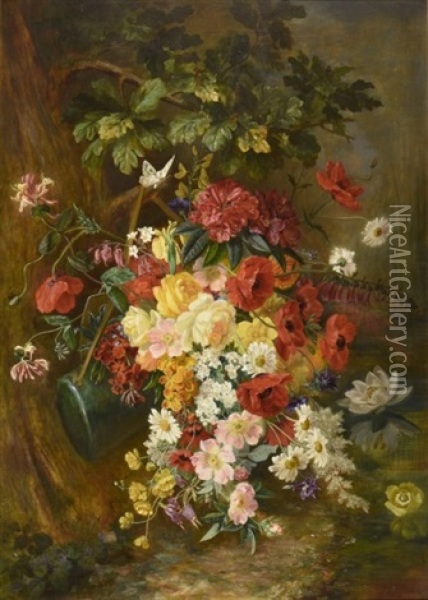 Composition Florale Au Pied D'un Arbre Oil Painting - Jean-Pierre Lays