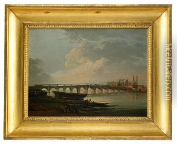 Landskap Med En Flod - Westminster Bridge, London Oil Painting - Elias Martin