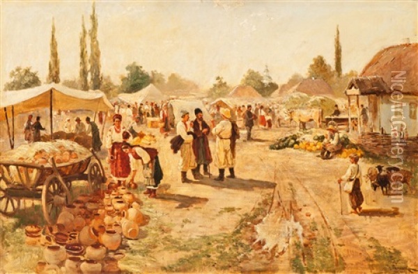 Ukrainischer Bauernmarkt Oil Painting - Nicolai K. Pimonenko