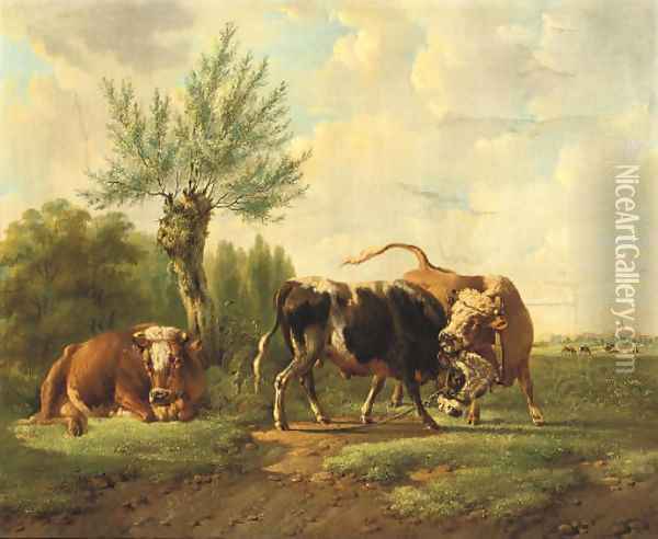 Fighting bulls 2 Oil Painting - Albertus Verhoesen
