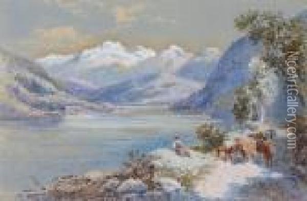 Lake Of Lungern, Switzerland Oil Painting - Charles Rowbotham