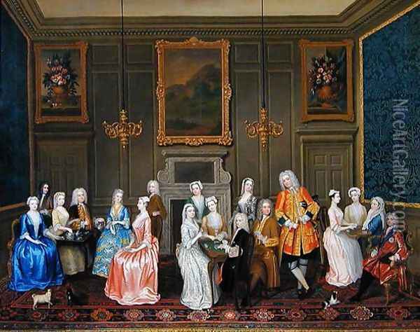Tea Party at Lord Harringtons House, St. Jamess Oil Painting - Charles Phillips