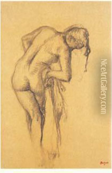 Femme A Sa Toilette Penchee Vers La Droite Oil Painting - Edgar Degas