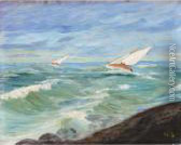 Kaksi Purjevenetta (two Sailboats) Oil Painting - Hugo Simberg