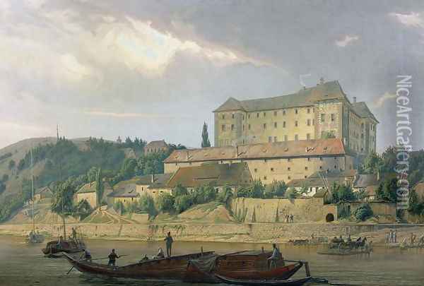 View of Nelahozeves from the River Vltava, 1841 Oil Painting - Carl Robert Croll