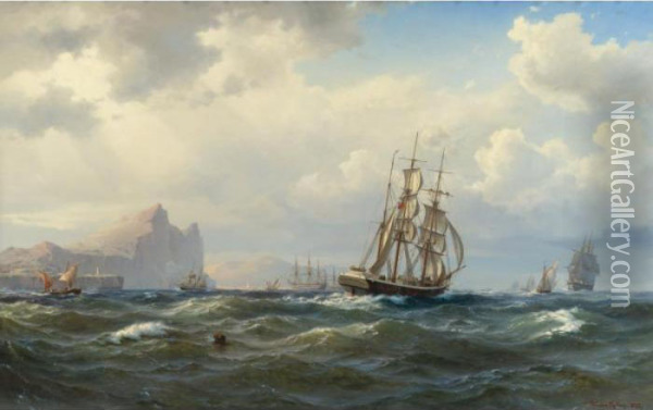 Shipping In The Straits Of Gibraltar Oil Painting - Vilhelm Melbye
