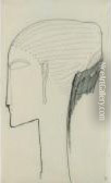 Tete De Profil A Gauche Avec Chignon Et Boucles D'oreilles Oil Painting - Amedeo Modigliani