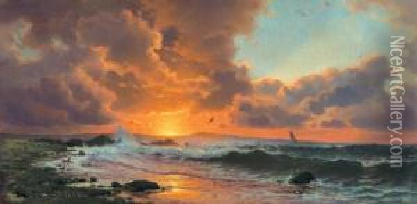 Sunset On The Coast Oil Painting - Mauritz F. H. de Haas