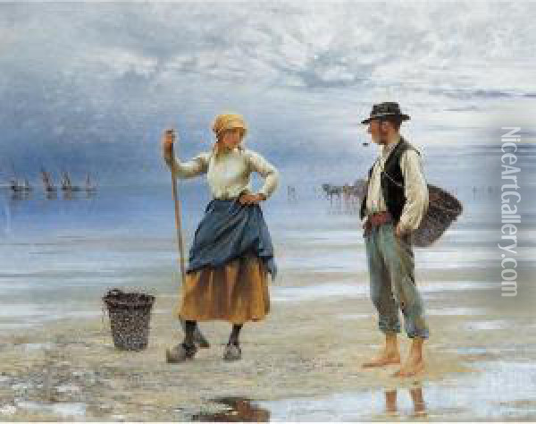 La Plage Oil Painting - August Wilhelm Nikolaus Hagborg