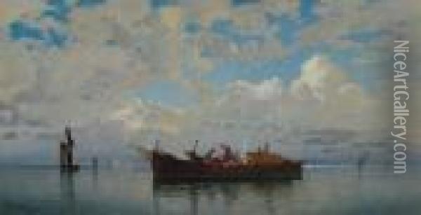 Fishing Boats On A Venetian Lagoon Oil Painting - Hermann David Salomon Corrodi