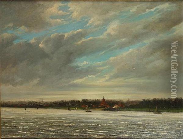 Industrie Langs De Schelde. Oil Painting - Edmond De Looz-Block