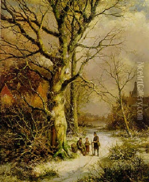 A Winter's Day Oil Painting - Hendrik Barend Koekkoek