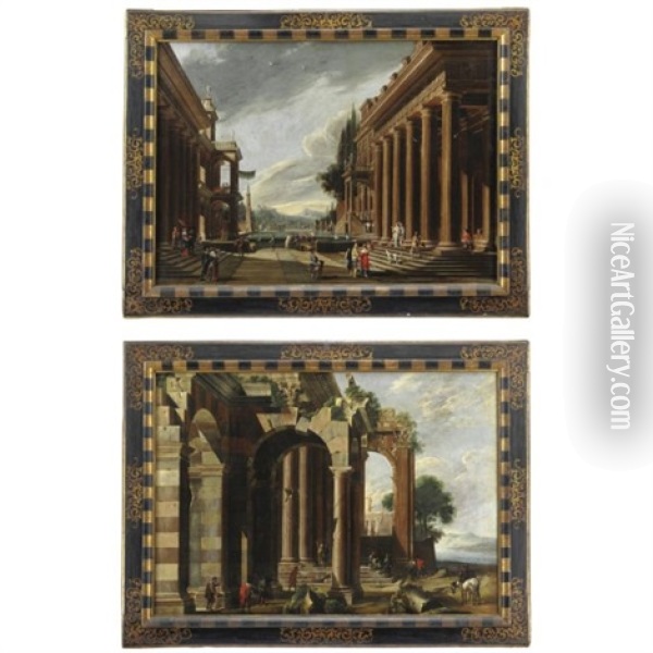 Capriccio Architettonico (set Of 2) Oil Painting - Viviano Codazzi