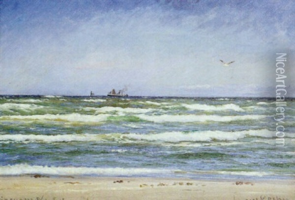 Strandparti Med Skibe I Det Fjerne Oil Painting - Carl Ludvig Thilson Locher