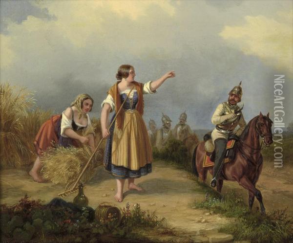 Junge Bauerinnen Bei Der Kornernte Oil Painting - Ludwig Elsholtz