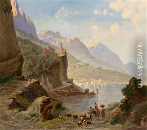 Der Nemi See In Den Albanerbergen(?) Oil Painting - Emil Theodor Richter