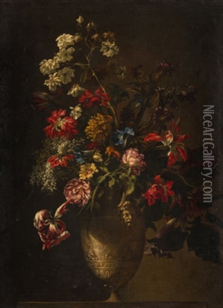 Flores En Un Jarron De Bronce Oil Painting - Jean-Baptiste Belin de Fontenay the Elder