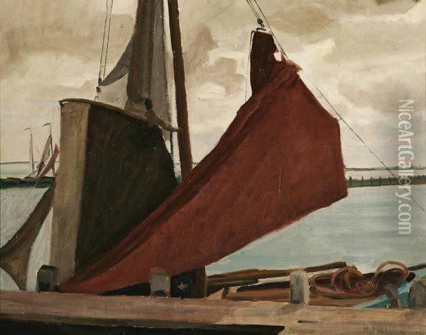 Sailboat At Dock Oil Painting - Helen K. Forbes
