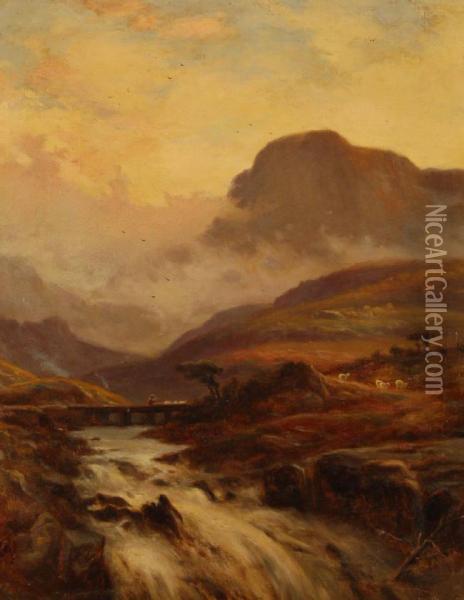 Welsh Mountain Landscape Oil Painting - George Henri Harrison