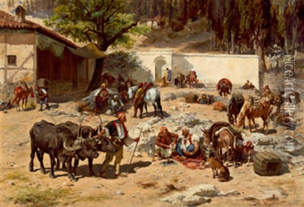 Aus Dem Montenegrinischen Volksleben Oil Painting - Rudolf Otto Von Ottenfeld
