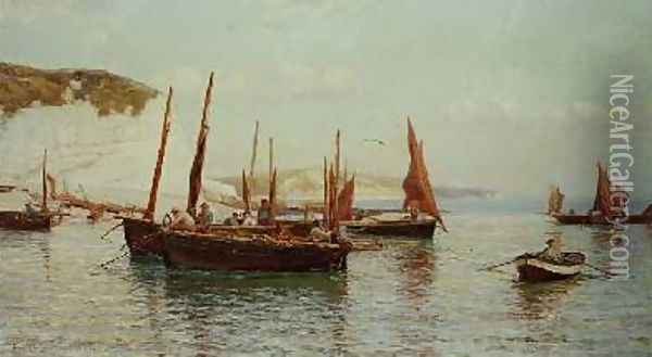 Bell Trawlers going to sea Oil Painting - J.J.Hamilton McCullum