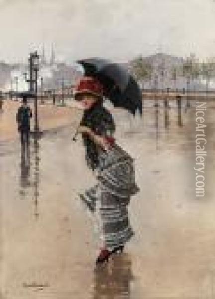 Parisienne Un Jour De Pluie, Place De La Concorde Oil Painting - Jean-Georges Beraud