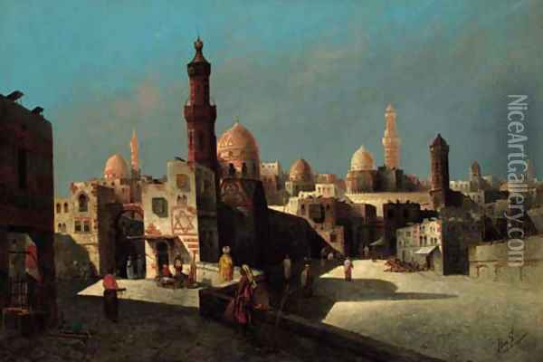 A square in an arabic town Oil Painting - August von Siegen