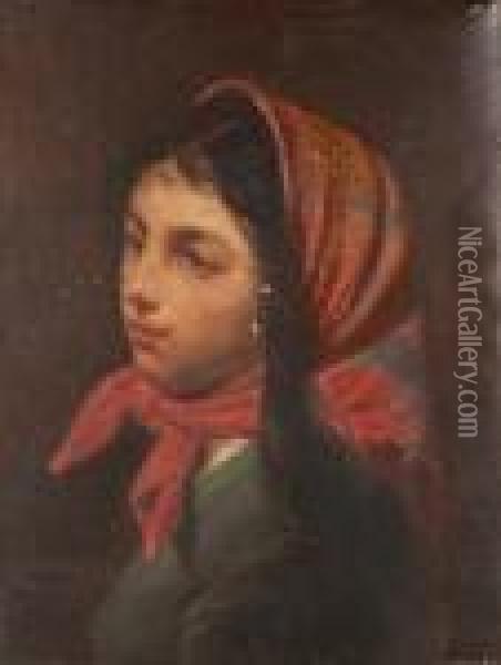 A Study Of A Canadian Girl Wearing A Shawl Oil Painting - William Raphael