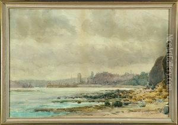 The Harbour Of North Shields Viewed From The River Mouth Oil Painting - John Chambers