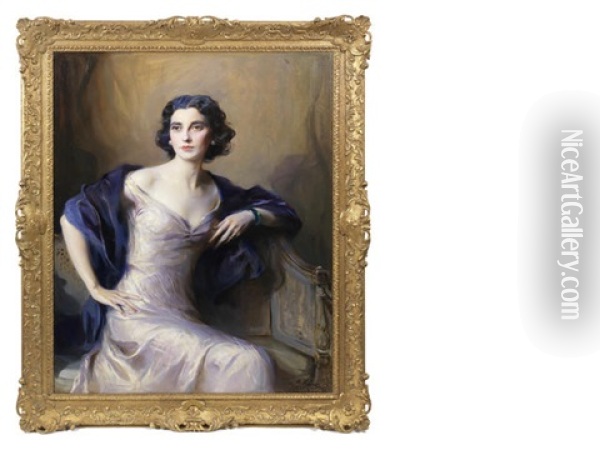 Portrait Of Audrey Winifred Radcliffe Battine, Wife Of Oswald James Battine Oil Painting - Philip Alexius De Laszlo