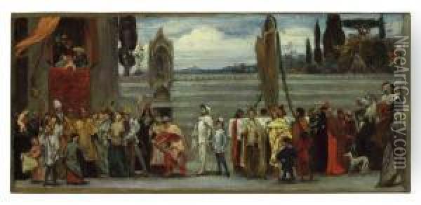 A Color Sketch For 'cimabue's 
Celebrated Madonna Is Carried In Procession Through The Streets In 
Florence' Oil Painting - Frederick Leighton